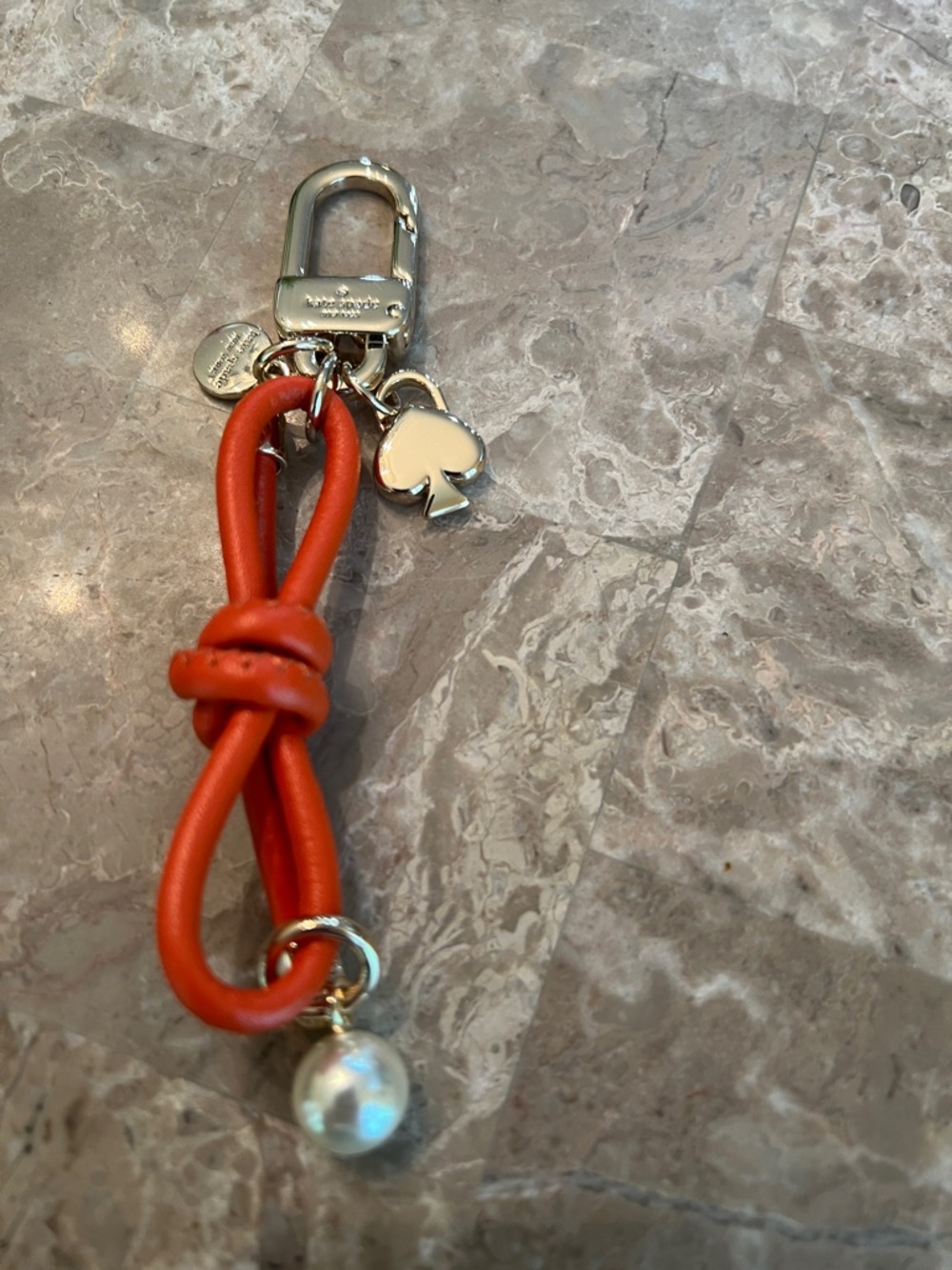 kate spade Orange Leather Knot Key Charm with Pearl and Spade charm only - Picture 5 of 10